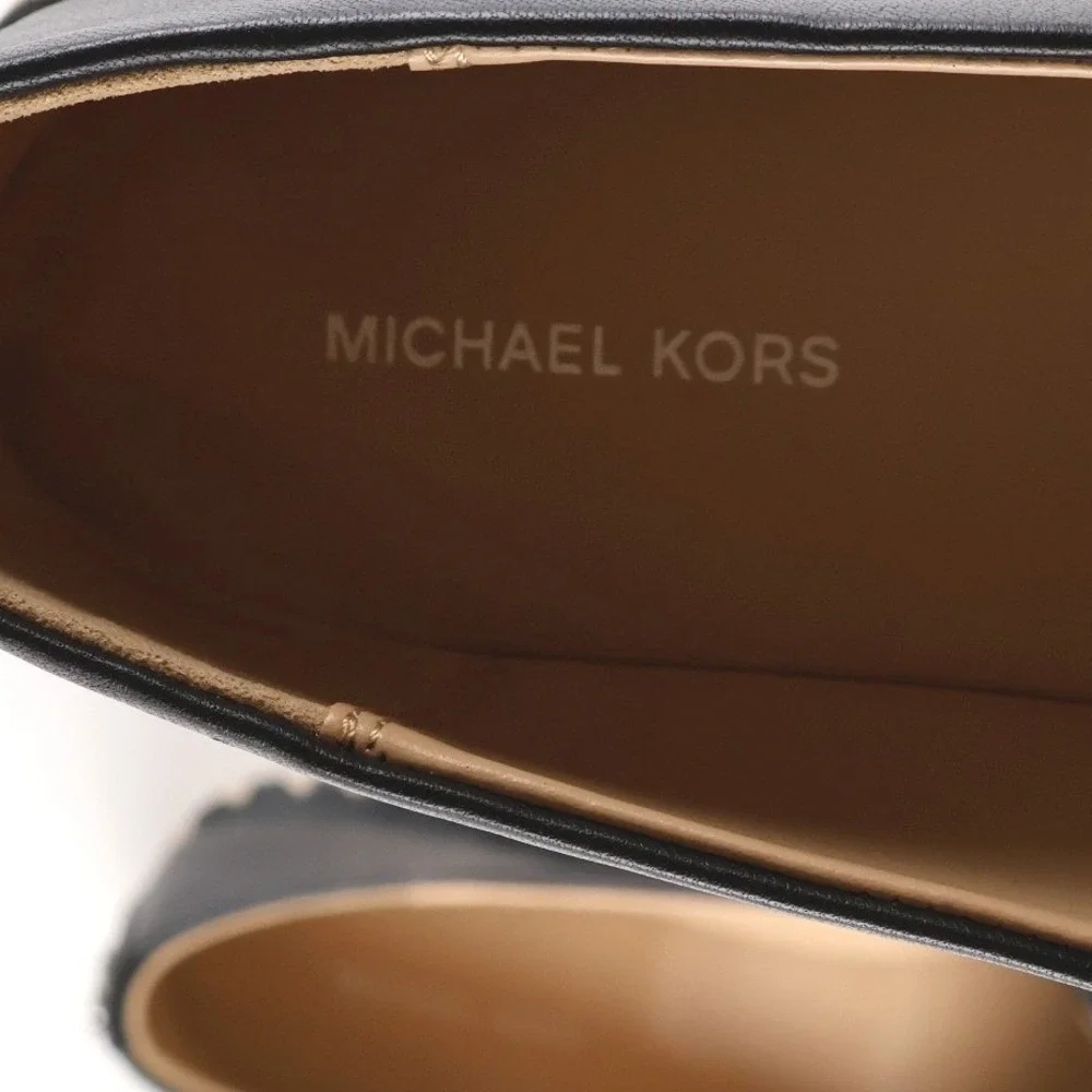 Michael Kors Espadrille Flats Kendrick Slip On Black Solid 8.5M Leather NWOT
